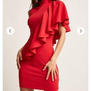 Brand new red flounce mock neck dress